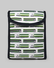 Charger l'image dans la galerie, Front view. Take your lunch on the GO with this stylish lunch bag featuring a GO train and bus pattern. Keeps your food items insulated and features a Velcro closure.