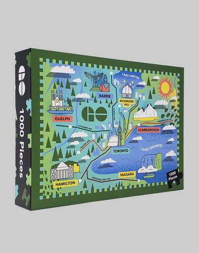 The GO Transit System Map puzzle is a great family activity for a cold or rainy day at home or the cottage. The colourful graphic features all the train lines in the GO Train network and some fun destinations around the Greater Golden Horseshoe.