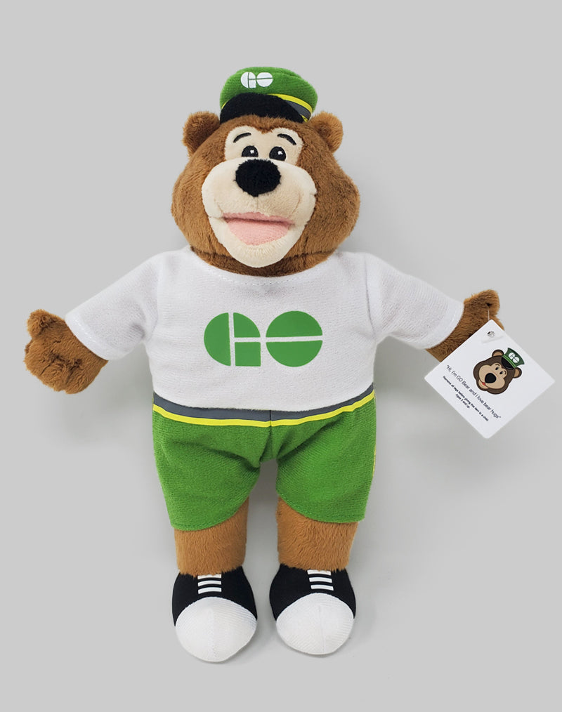 GO Bear Plush Toy Bear wearing a GO train uniform
