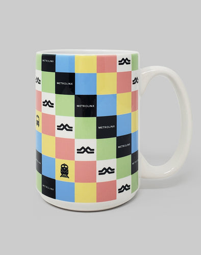 Your favourite hot drink is more enjoyable when served in this official Metrolinx ceramic mug, which features a colourful Metrolinx tiled pattern. It’s an ideal holiday gift for the transit lover in your 