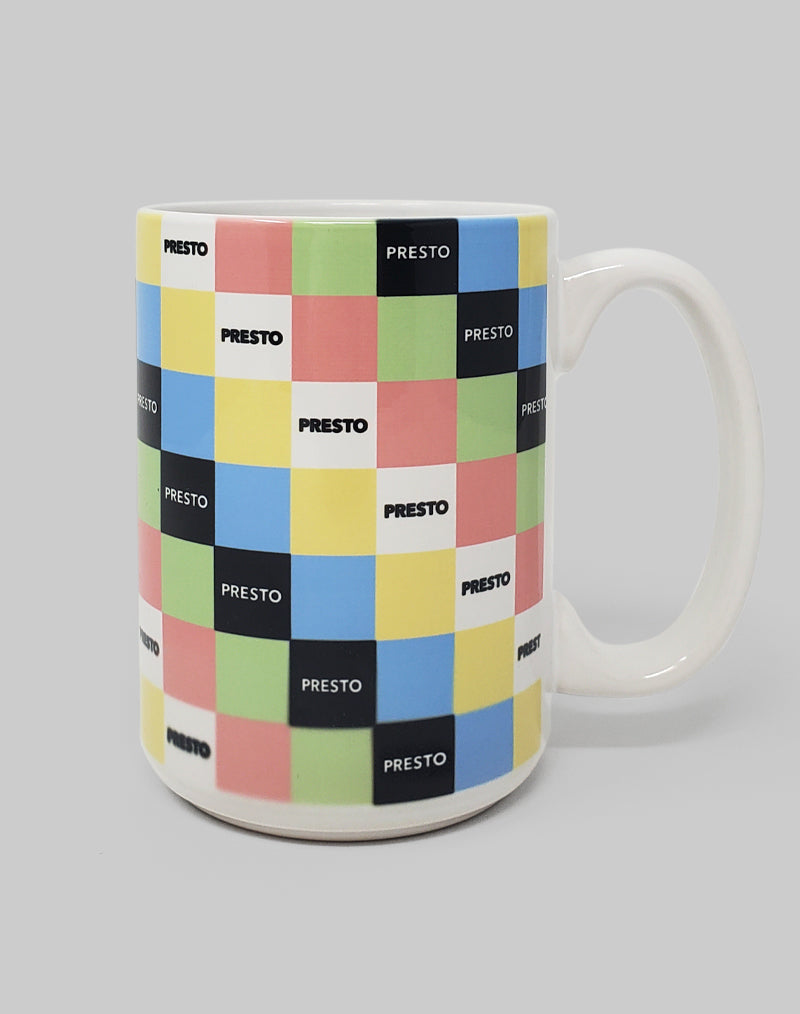 Your morning hot beverage is more enjoyable when served in this official PRESTO ceramic mug, which features a colourful PRESTO tiled pattern. It’s the perfect holiday gift for friends and family.